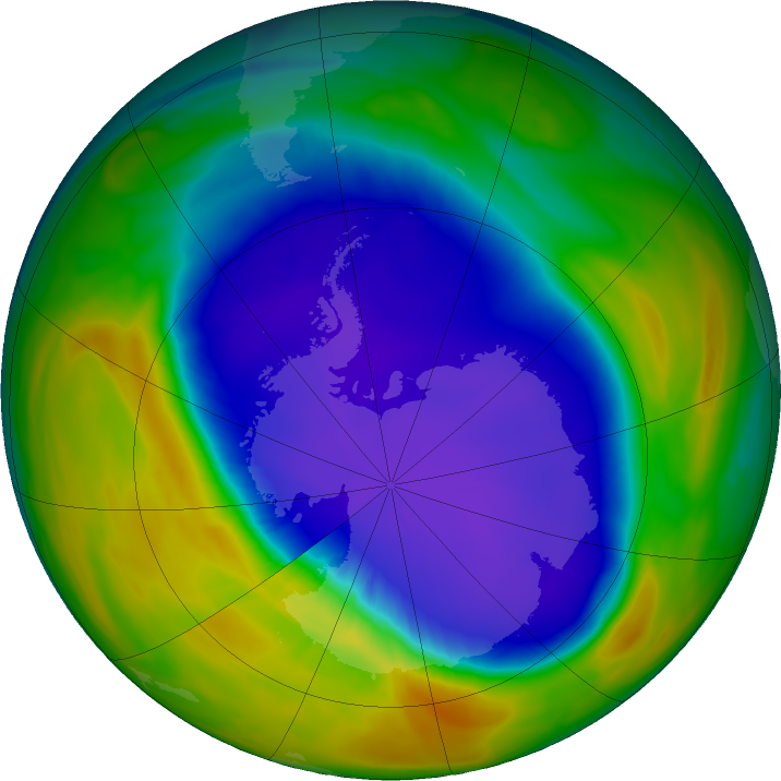 Antarctic ozone map for 27 September 2016
